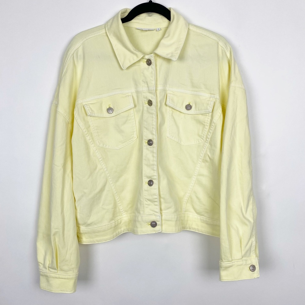 Chico's Relaxed Stretch Denim Trucker Jacket Womens XL Chicos 3 Pale Yellow